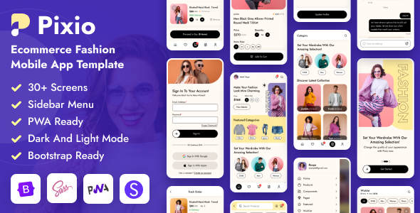 Free Download Pixio – Ecommerce Fashion Mobile App Template ( Bootstrap + PWA ) Nulled