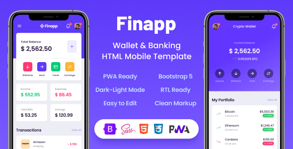Free Download Finapp – Wallet & Banking HTML Mobile Template Nulled